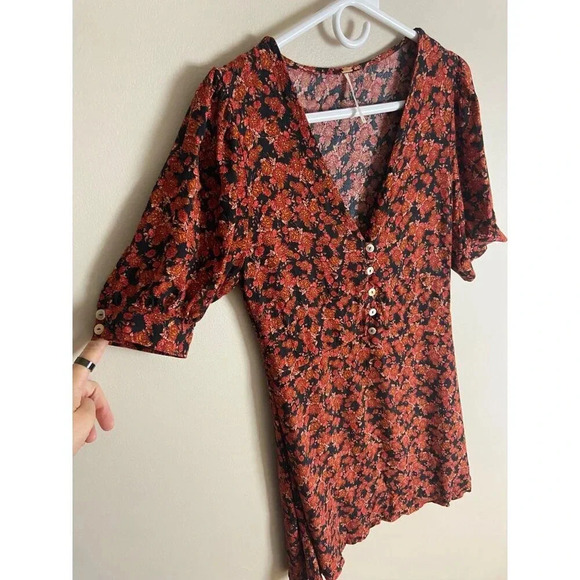 Free People Provence Black Floral Mini Dress Size Small Fall Vibes - Picture 4 of 13